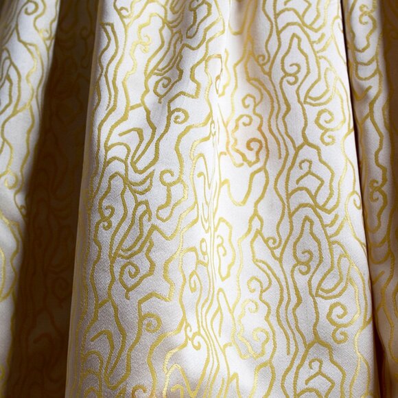 Vintage 1950s Gold Satin Squiggle Rose Cocktail Party Dress Holiday Golden 50s S - Picture 8 of 10